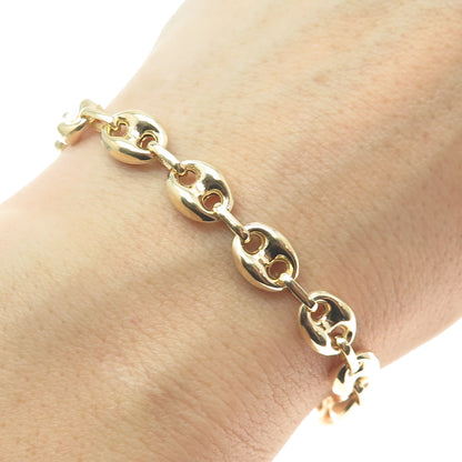 925 Sterling Silver Gold Plated Anchor Mariner Link Anklet / Bracelet 9"