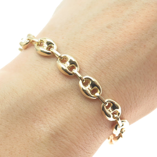 925 Sterling Silver Gold Plated Anchor Mariner Link Anklet / Bracelet 9"