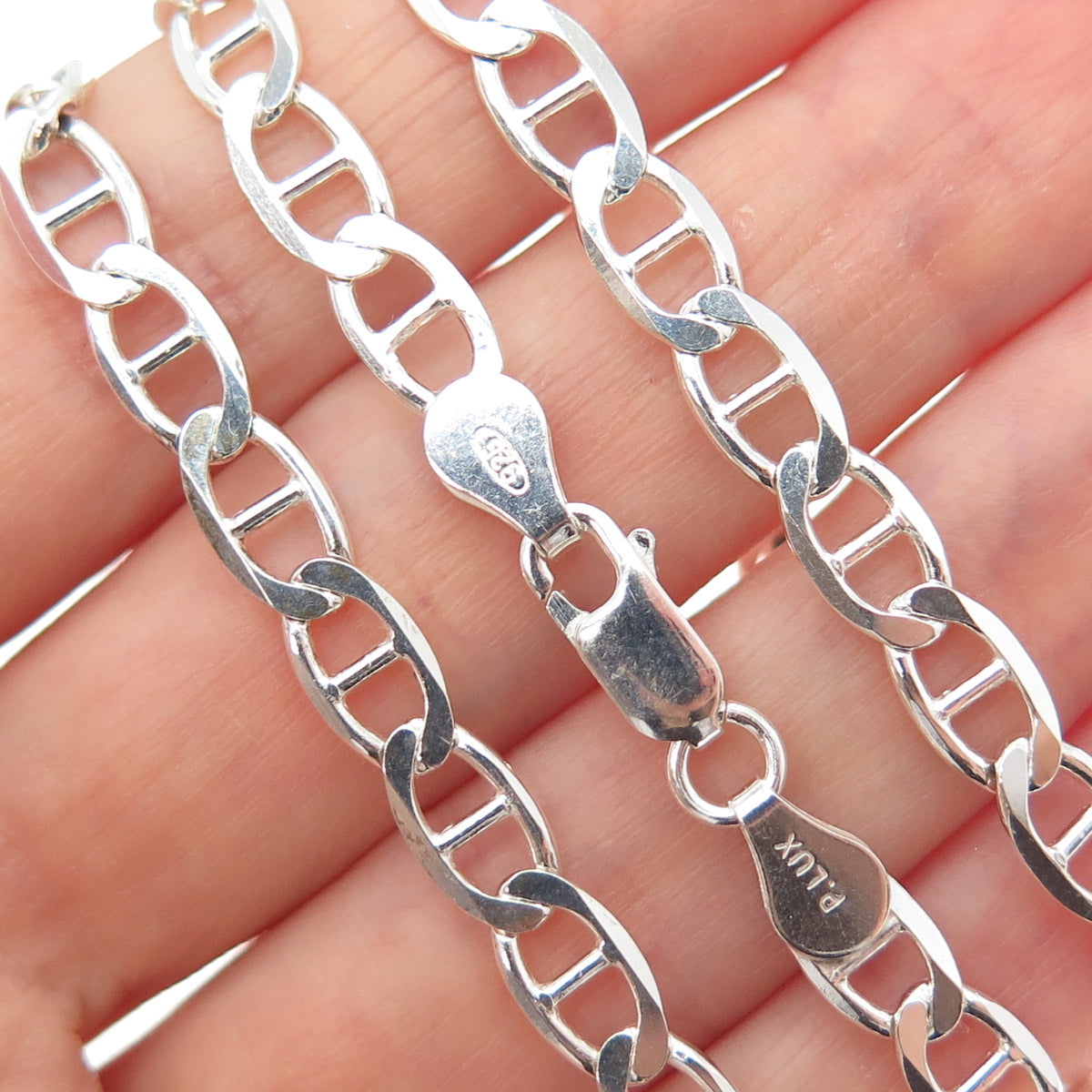 P. LUX 925 Sterling Silver Vintage Italy Anchor Mariner Chain Necklace 24"