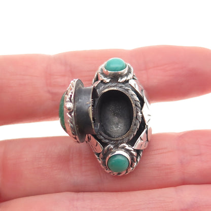 925 Sterling Vintage Mexico Amazonite Turquoise Adjustable Poison Ring Size 7.25