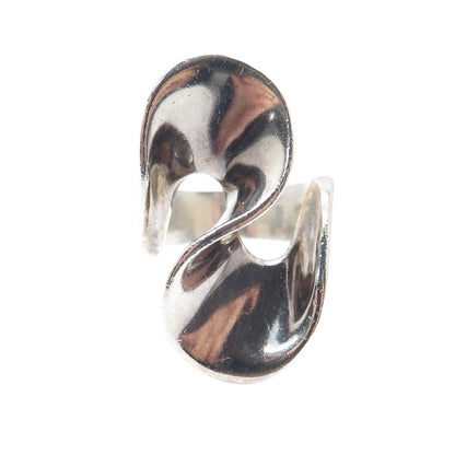 925 Sterling Silver Vintage Mexico Modernist Wavy Ring Size 7.75
