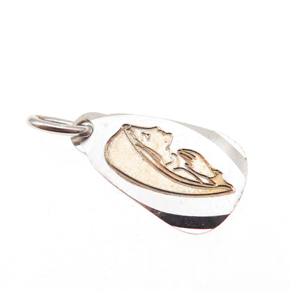 835 Silver 2-Tone Vintage Italy St. Mary Religious Charm Pendant