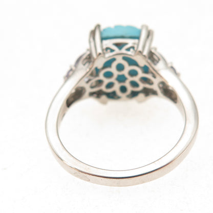 D'Joy 925 Sterling Silver Real Turquoise & Tanzanite Ring Size 8