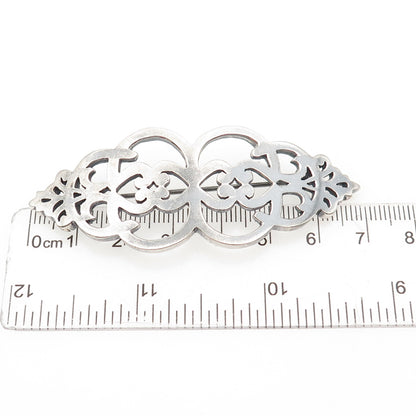 925 Sterling Silver Vintage Modernist Orante Floral Oxidized Pin Brooch