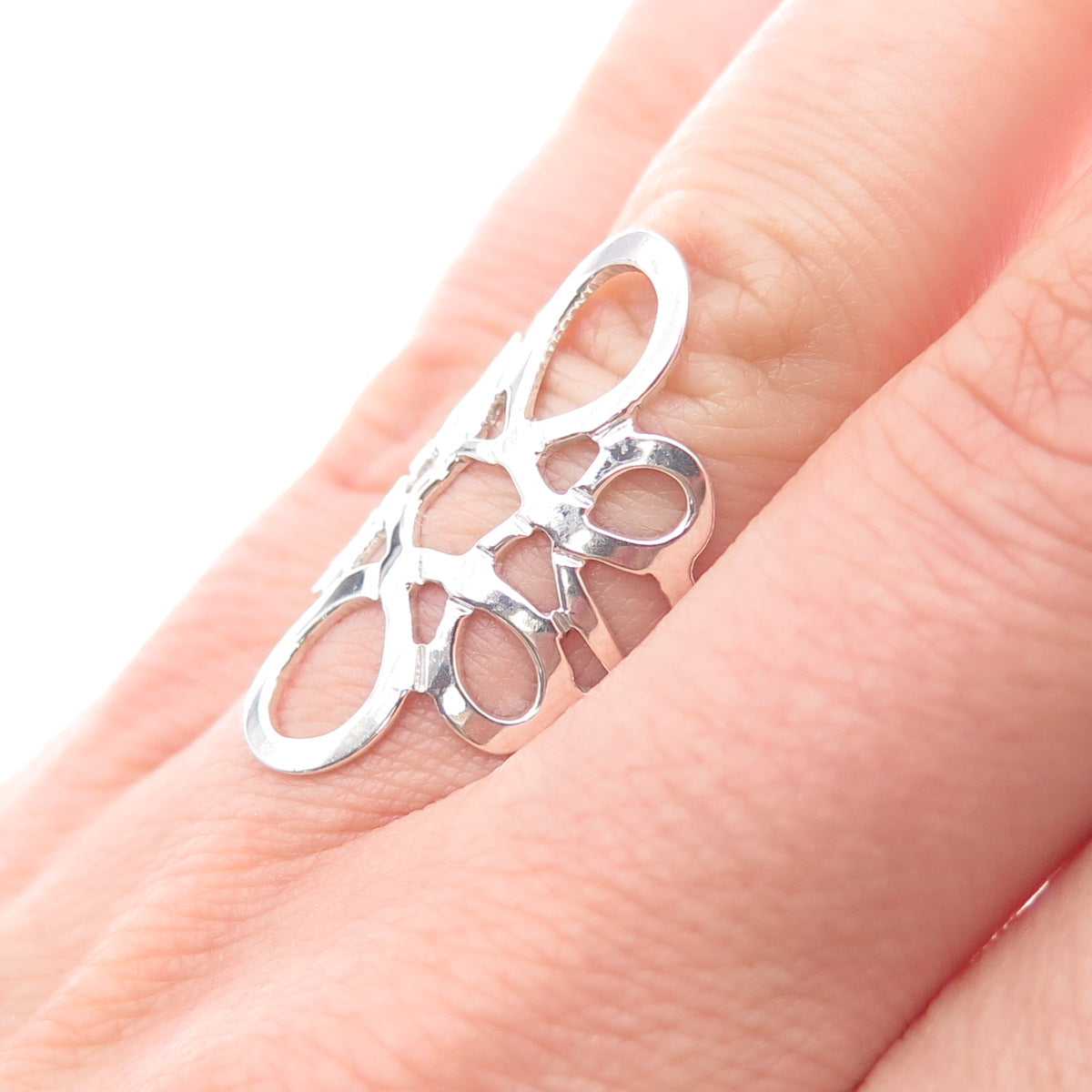 925 Sterling Silver Vintage Mexico Modernist Flower Ring Size 7.25