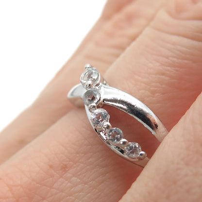 925 Sterling Silver Vintage Real Graduated White Topaz Infinity Ring Size 7.5