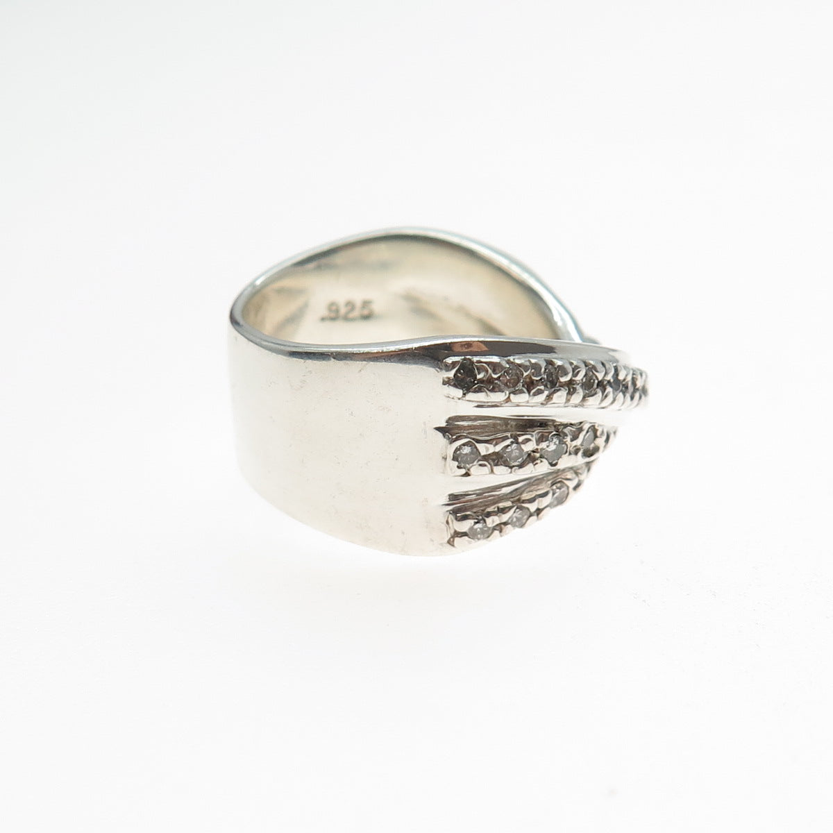 MICHAEL DAWKINS 925 Sterling Silver Real Diamond Crisscross Ring Size 6.75