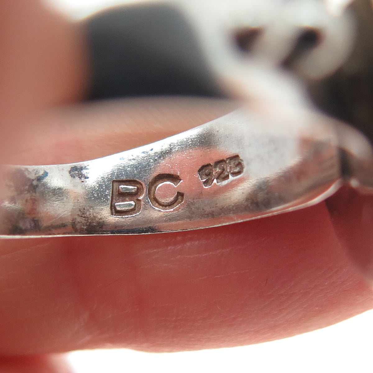 BC Silver Ned Bowman Sterling Vintage Real Amethyst Beaded Oxidized Ring Size 9