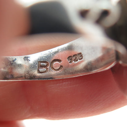 BC Silver Ned Bowman Sterling Vintage Real Amethyst Beaded Oxidized Ring Size 9