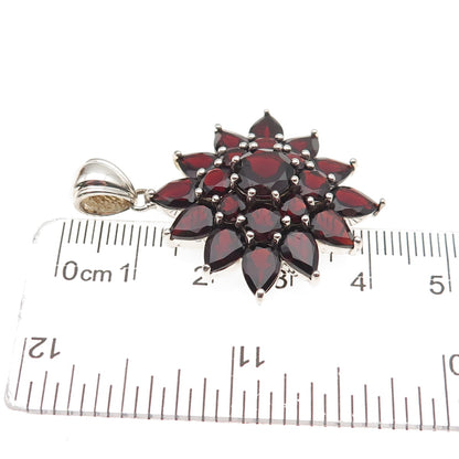 925 Sterling Silver Vintage Real Red Garnet Floral Charm Pendant
