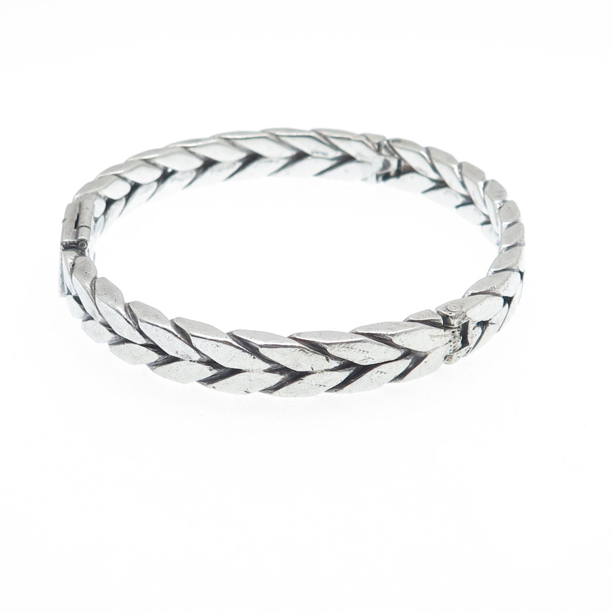 925 Sterling Silver Vintage Wheat Link Oxidized Bangle Bracelet 7.25"