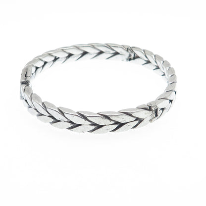 925 Sterling Silver Vintage Wheat Link Oxidized Bangle Bracelet 7.25"
