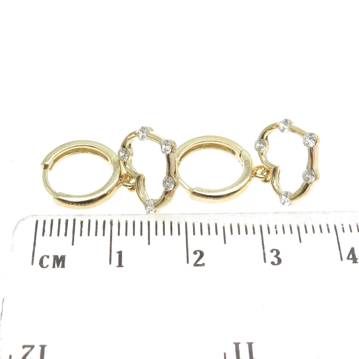 925 Sterling Silver Gold Plated Round-Cut Shaped C Z Open Heart Huggie Earrings