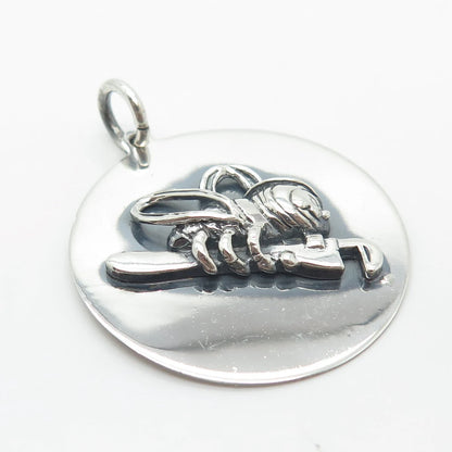 925 Sterling Silver Vintage Cartoon Bee Round Pendant