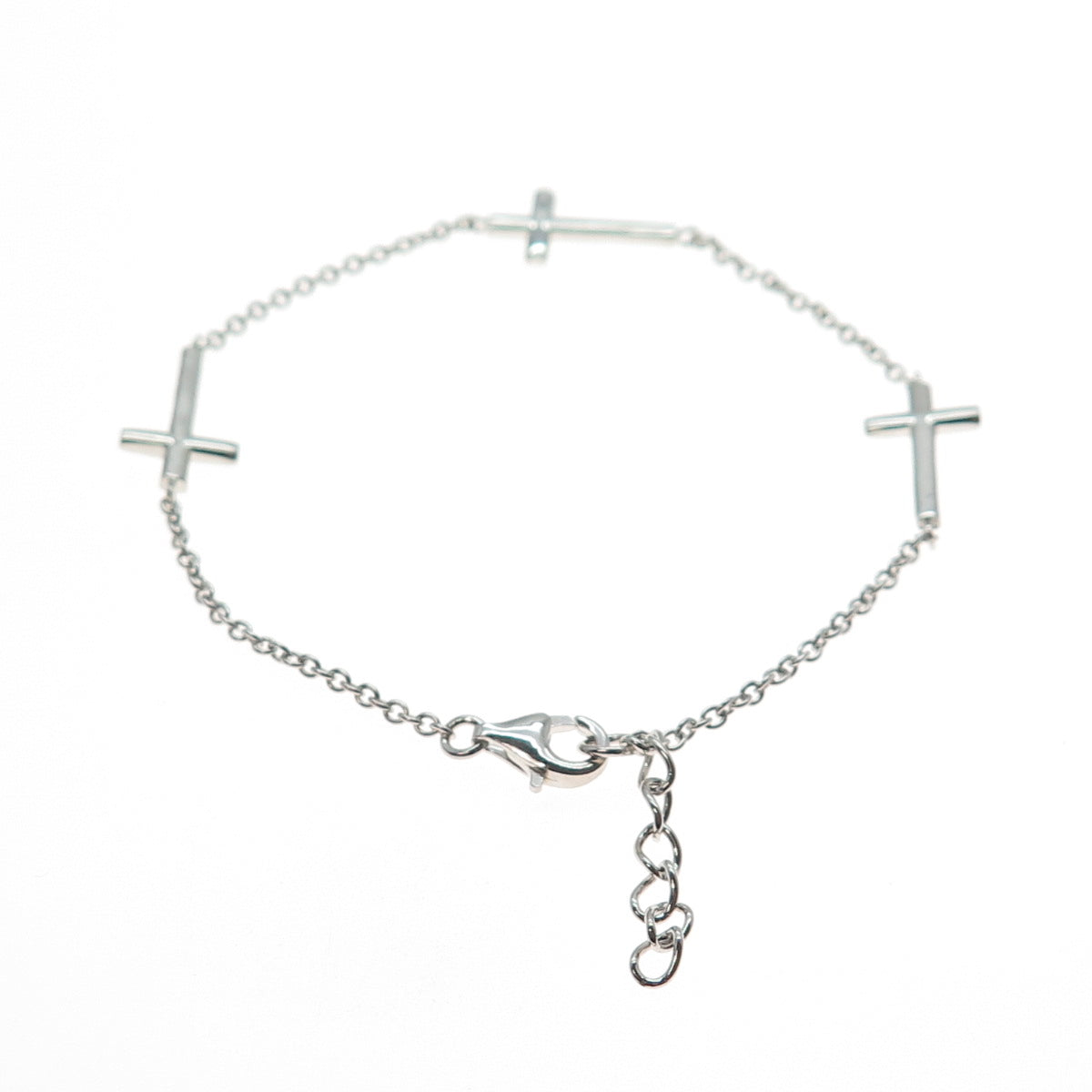 925 Sterling Silver Cross Station Cable Link Bracelet 7.25-8.25"