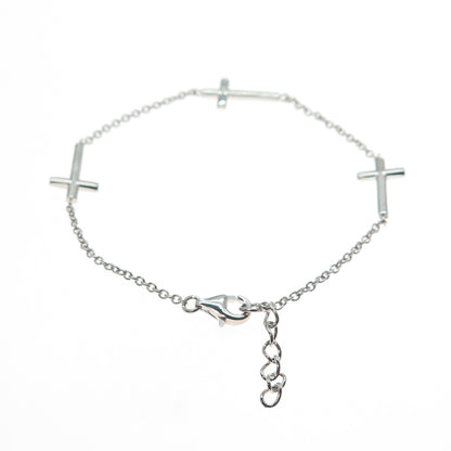 925 Sterling Silver Cross Station Cable Link Bracelet 7.25-8.25"