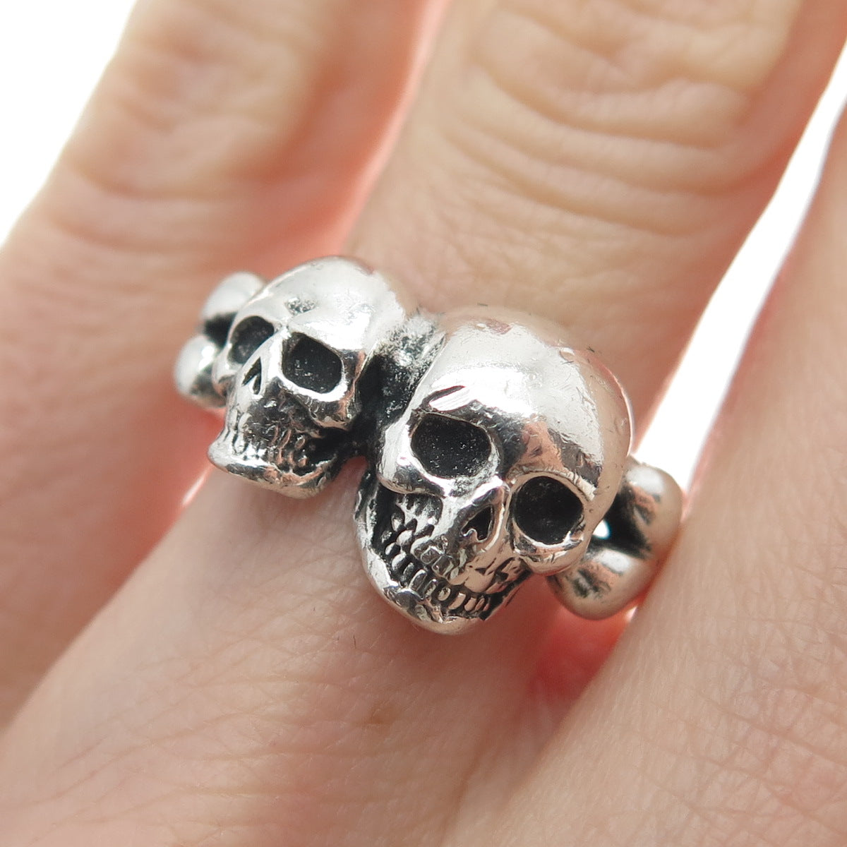 SKULLS & BONES 925 Sterling Silver Vintage Biker 3D Ring Size 9.25