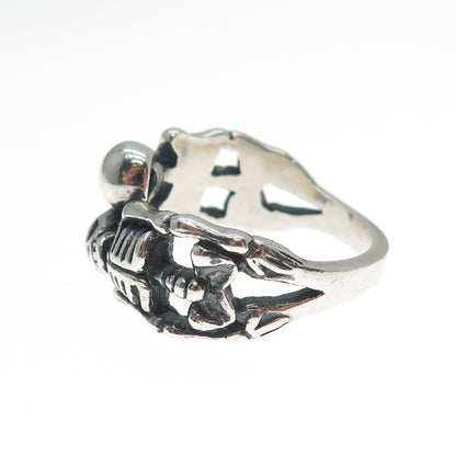 925 Sterling Silver Vintage Skeleton Biker Oxidized Ring Size 12.25