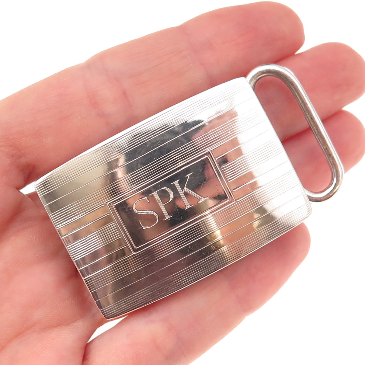 Charles Thomae Sterling Silver Antique Art Deco Engraved SPK Mono Belt Buckle