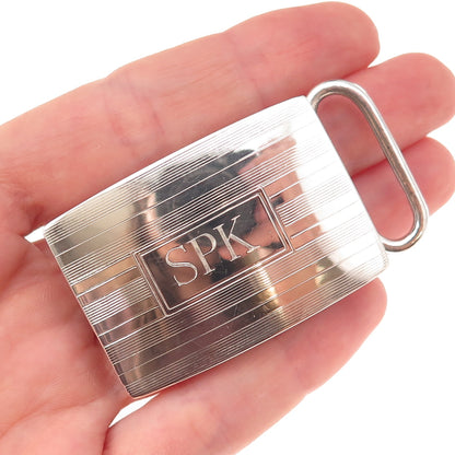 Charles Thomae Sterling Silver Antique Art Deco Engraved SPK Mono Belt Buckle