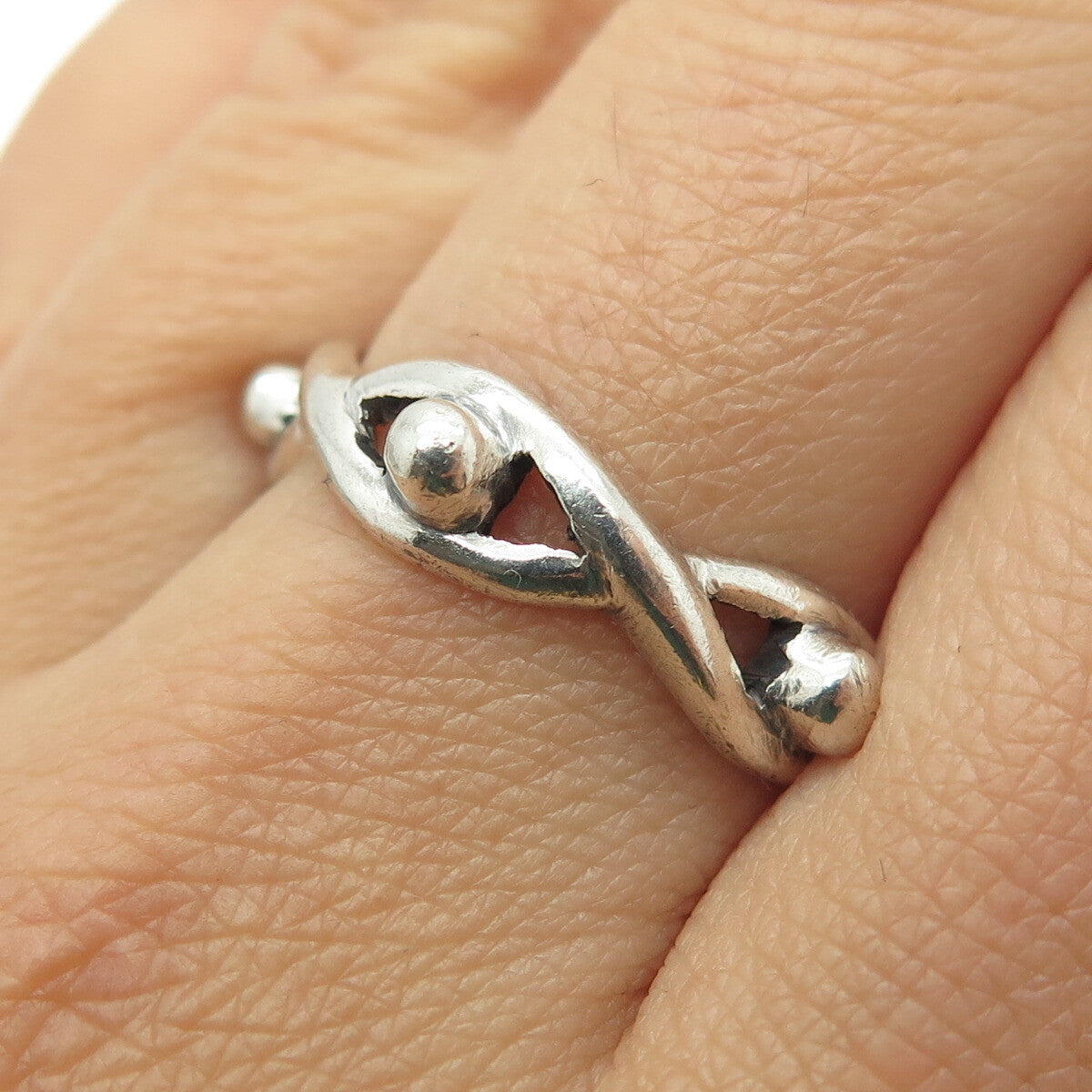 925 Sterling Silver Vintage Beaded Infinity Band Ring Size 9