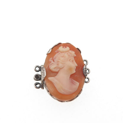 925 Sterling Antique Art Deco Real MOP Lady Cameo Bracelet / Necklace Box Lock