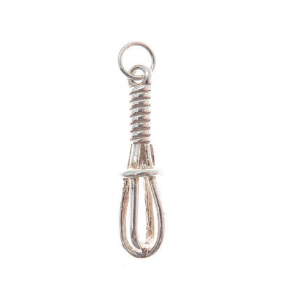 925 Sterling Silver Vintage Whip / Whisk Minimalist 3D Charm Pendant