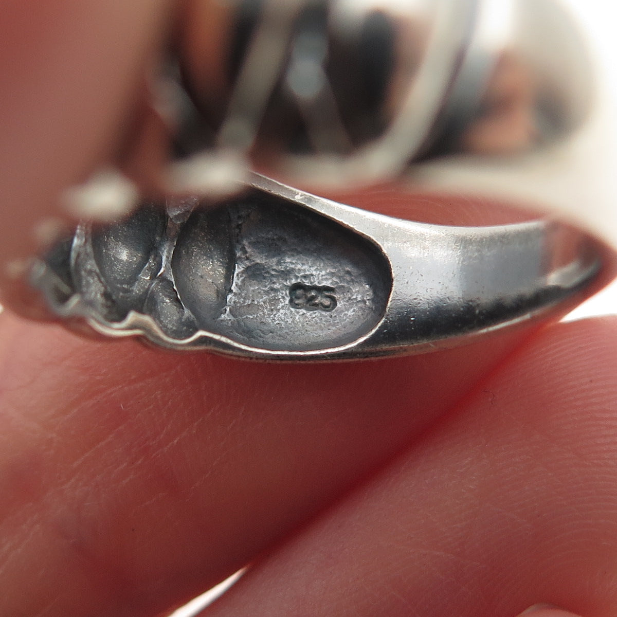 925 Sterling Silver Vintage Modernist Marquise-Shape Oxidized Ring Size 7