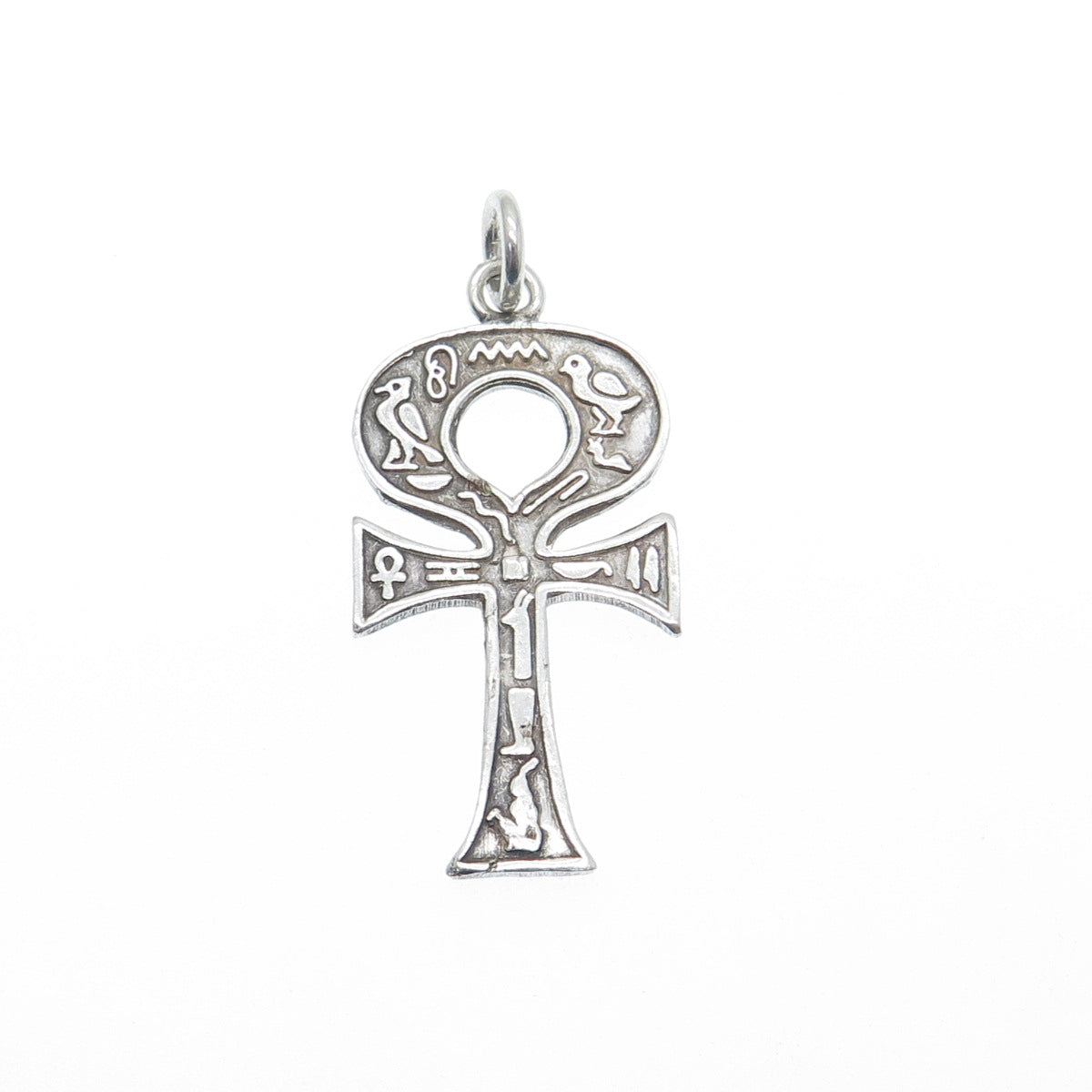 800 Silver Vintage Egyptian Ankh Symbols Oxidized Charm Pendant