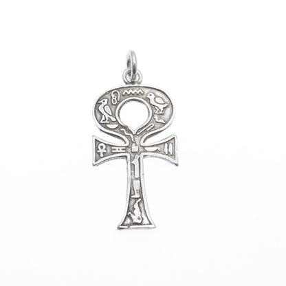800 Silver Vintage Egyptian Ankh Symbols Oxidized Charm Pendant