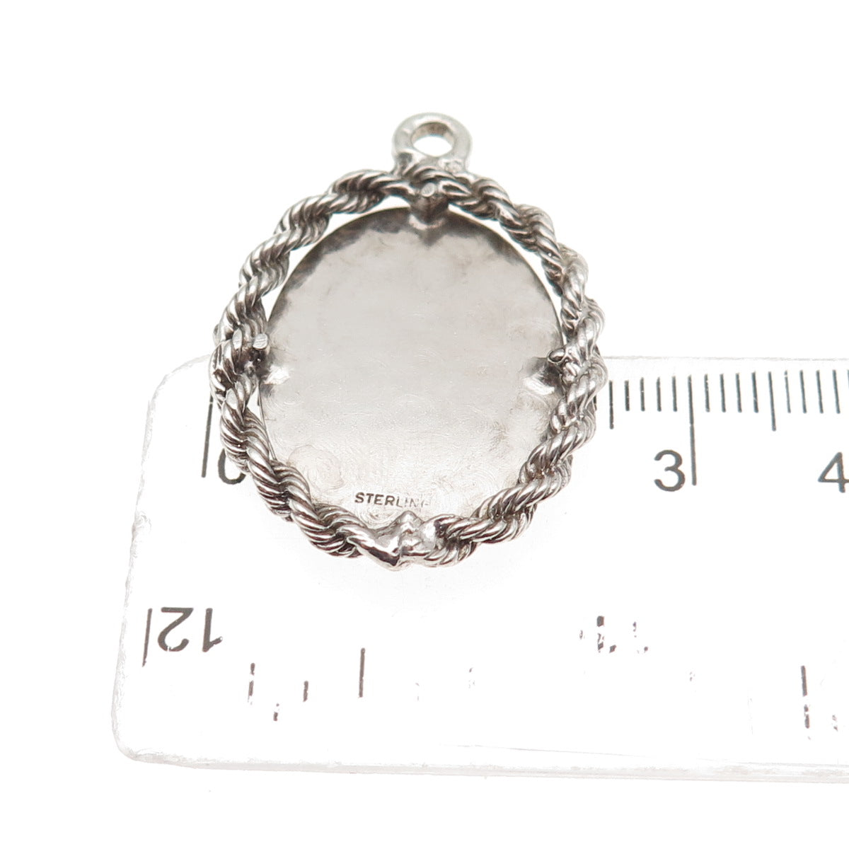 925 Sterling Silver Vintage Oval Tag Twisted Rope Oxidized Charm Pendant
