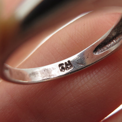 925 Sterling Silver Vintage Real Black Onyx Modernist Band Ring Size 8.25