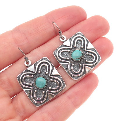 MC Silver Designs 925 Sterling Vintage Real Turquoise Floral Oxidized Earrings
