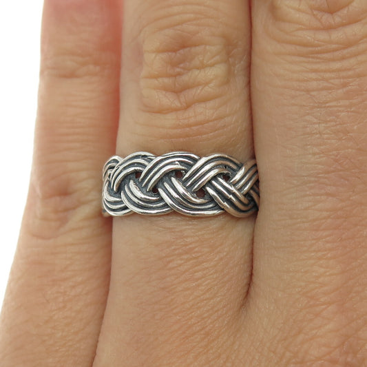 925 Sterling Silver Vintage Wicker Band Ring Size 6.75