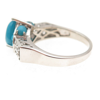 925 Sterling Silver Real Sleeping Beauty Turquoise Butterfly Ring Size 8.25