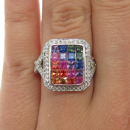 JH YOUNG Sterling Silver Lab-Created Multi-Color Sapphire & C Z Ring Size 7.25