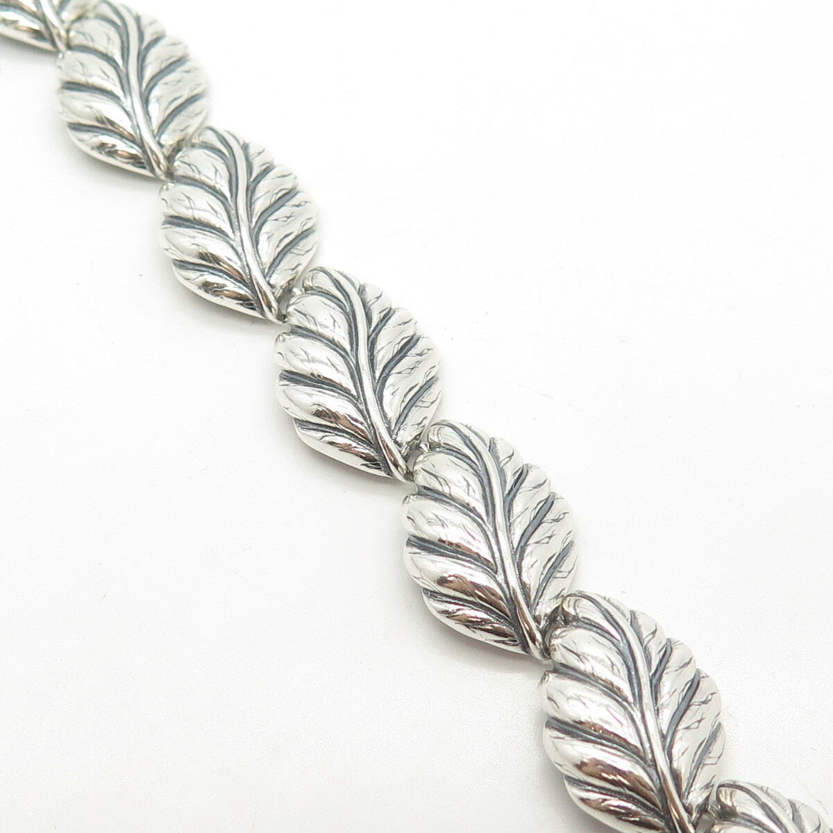 925 Sterling Silver Vintage Leaf Link Bracelet 8.25"