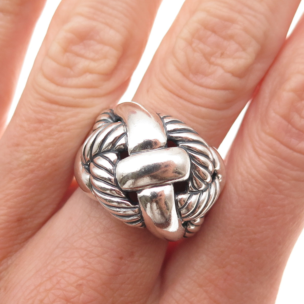 David Yurman 925 Sterling Silver Vintage Woven Oxidized Ring Size 7.25