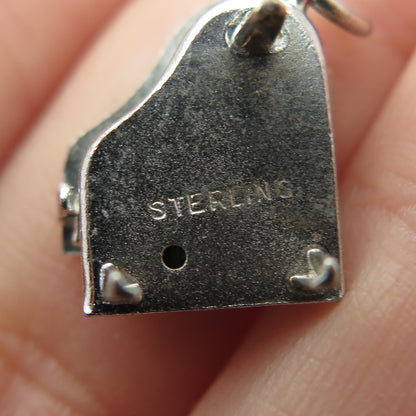 925 Sterling Silver Antique Art Deco Enamel Royal Piano Minimalist 3D Pendant
