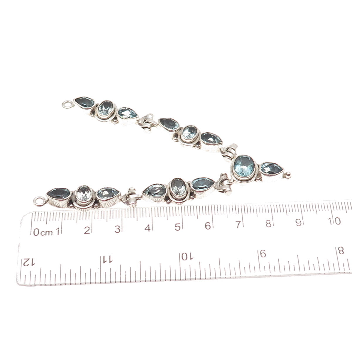 925 Sterling Silver Vintage Real Blue Topaz V-Shape Centerpiece Necklace Part