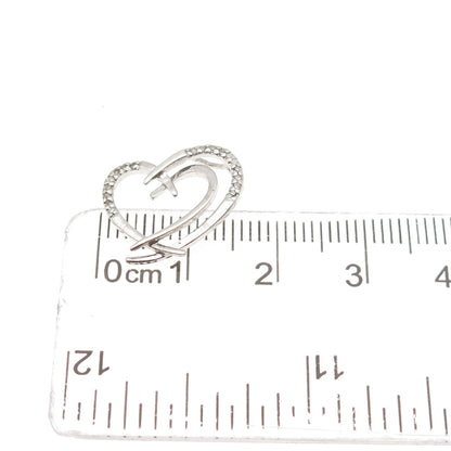 925 Sterling Silver Real Round-Cut Diamond Heart Mini Slide Pendant