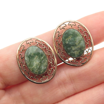 WINARD 1/20 12K Gold Filled Vintage Real Jade Filigree Clip On Earrings
