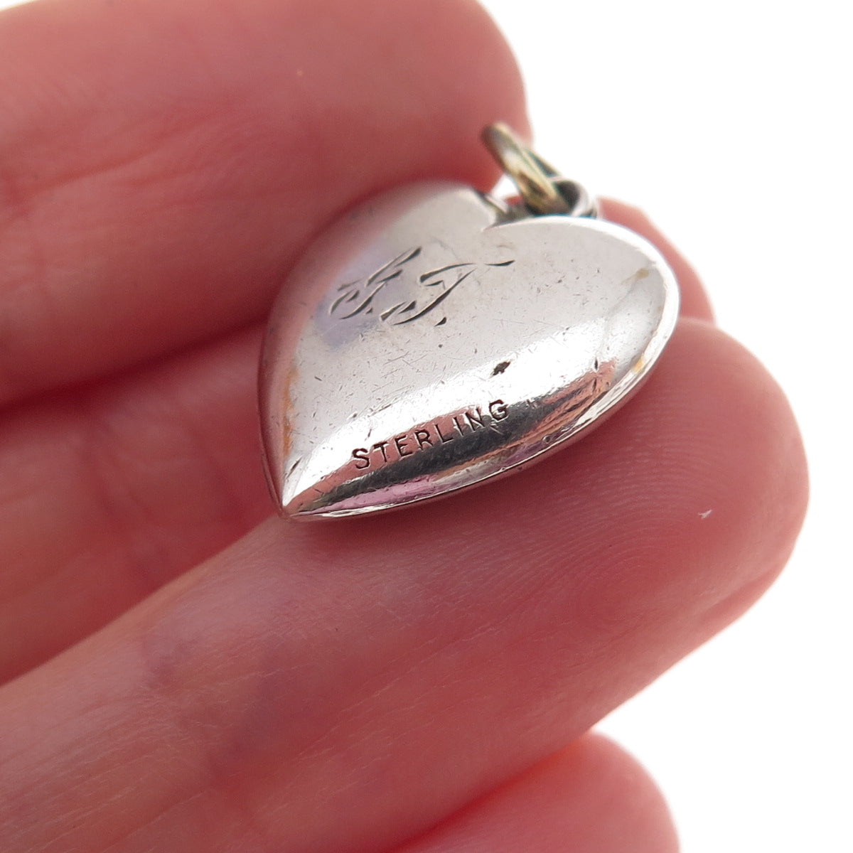 925 Sterling Silver Antique Art Deco Chatelaine Heart Knot Charm Pendant