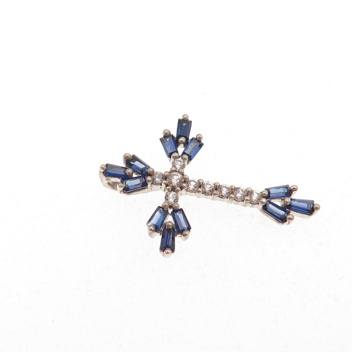 925 Sterling Silver Real White Topaz & Lab-Created Sapphire Cross Slide Pendant