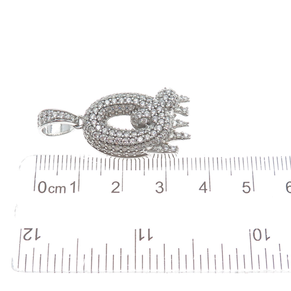 925 Sterling Silver Round-Cut Shaped C Z Letter Q Initial Sparkle Pendant