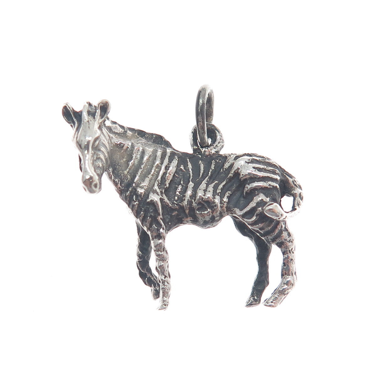 925 Sterling Silver Vintage Zebra Oxidized 3D Charm Pendant