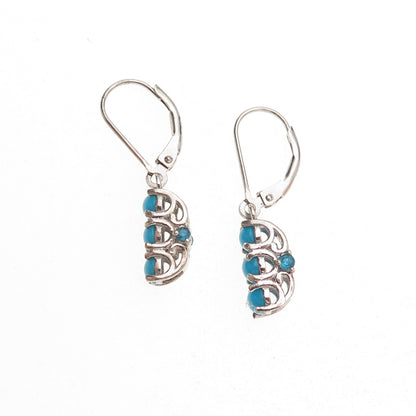 Chuck Clemency 925 Sterling Silver Real Turquoise & Apatite Dangle Earrings