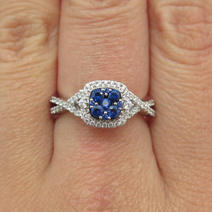 925 Sterling Silver Round-Cut Lab-Created Sapphire & C Z Ring Size 7