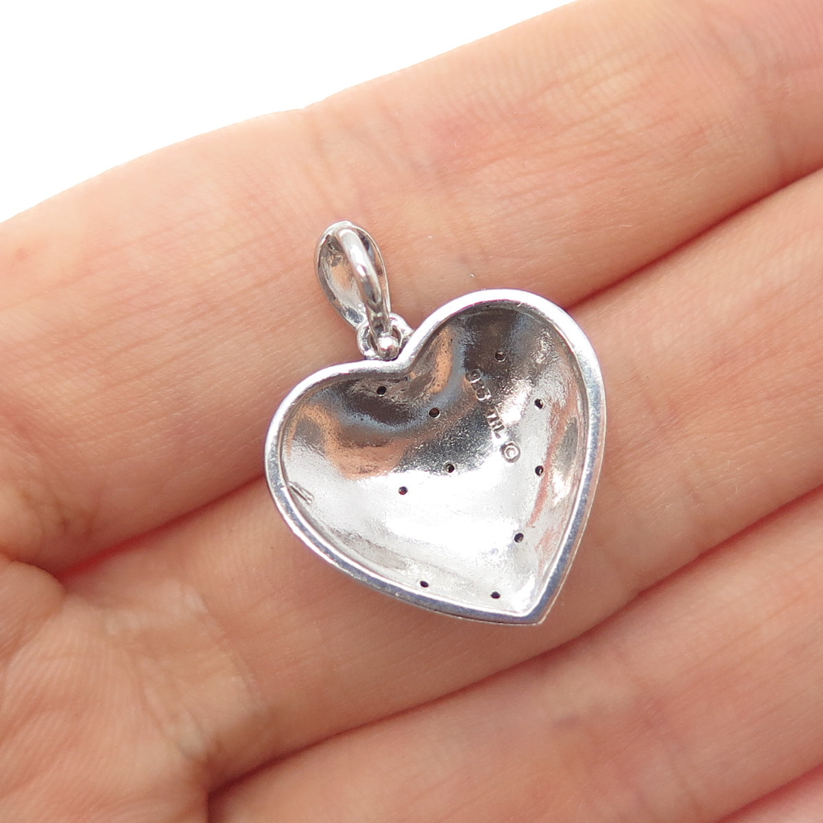 925 Sterling Silver Enamel Real Round-Cut Diamond Heart Charm Pendant