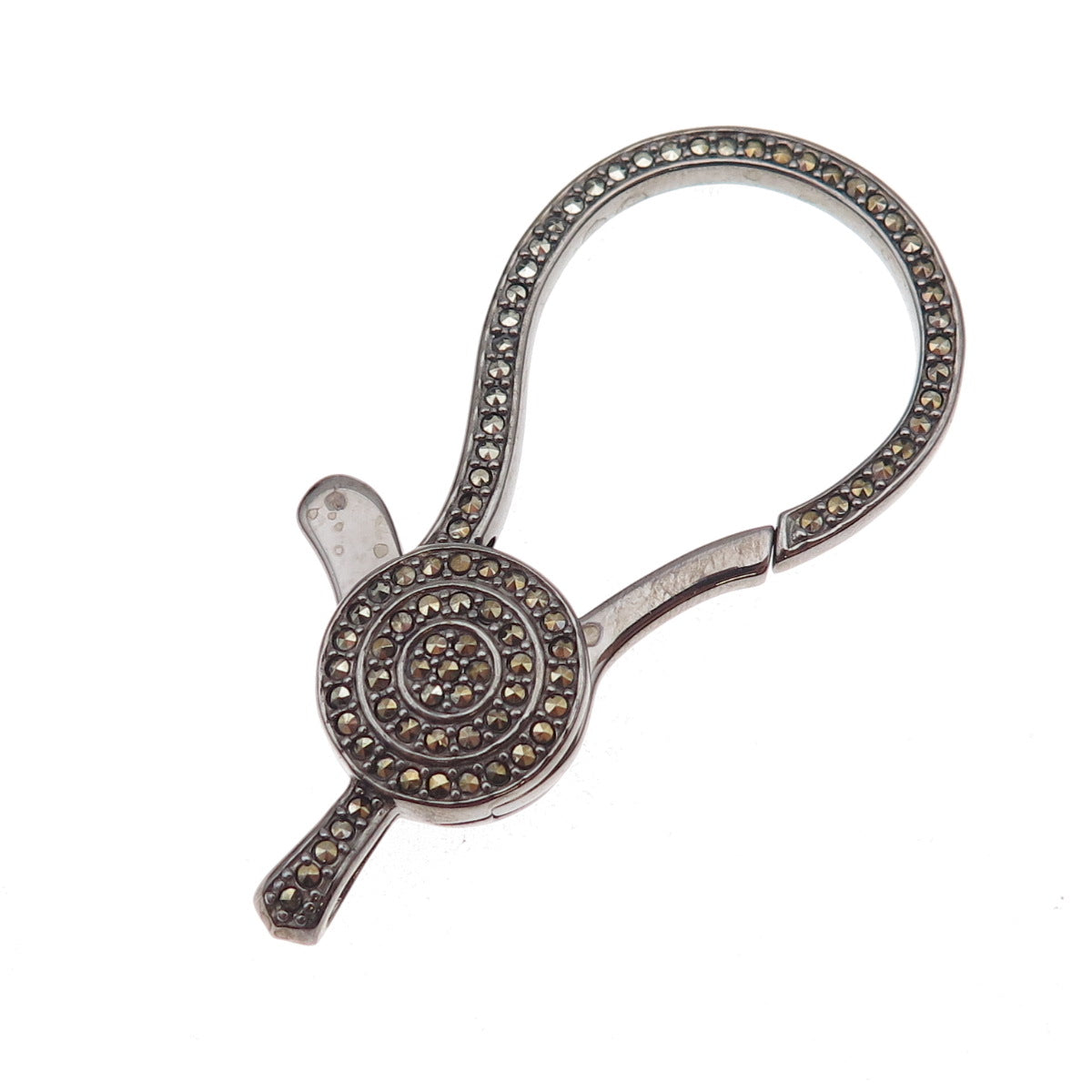Luv Tia 925 Sterling Silver Black Rhodium Real Marcasite Carabiner Lobster Clasp